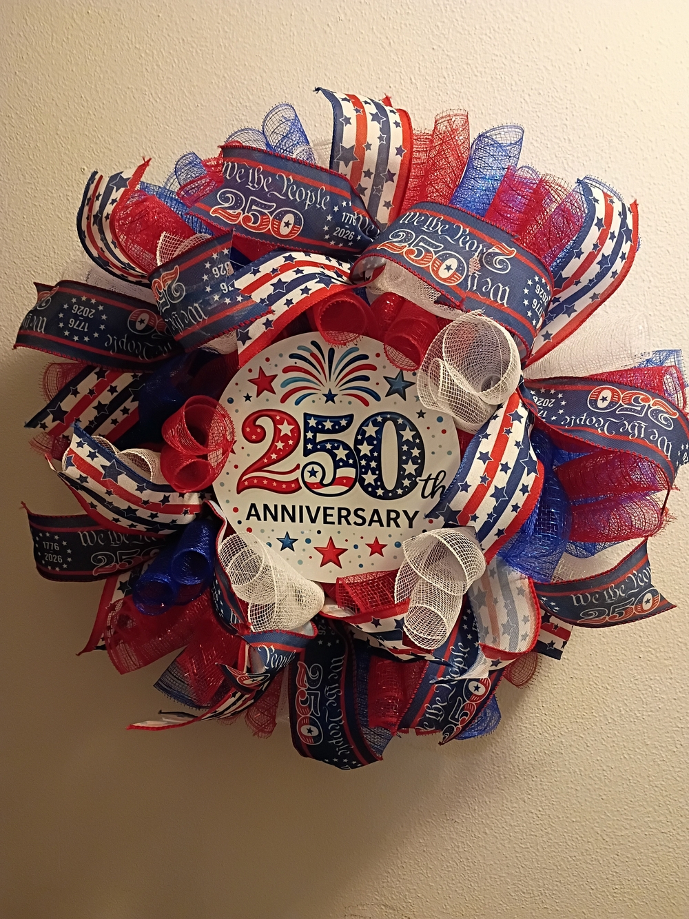 New Handmade Patriotic 250th Anniversary, Patriotic Wreath - Red, White & Blue